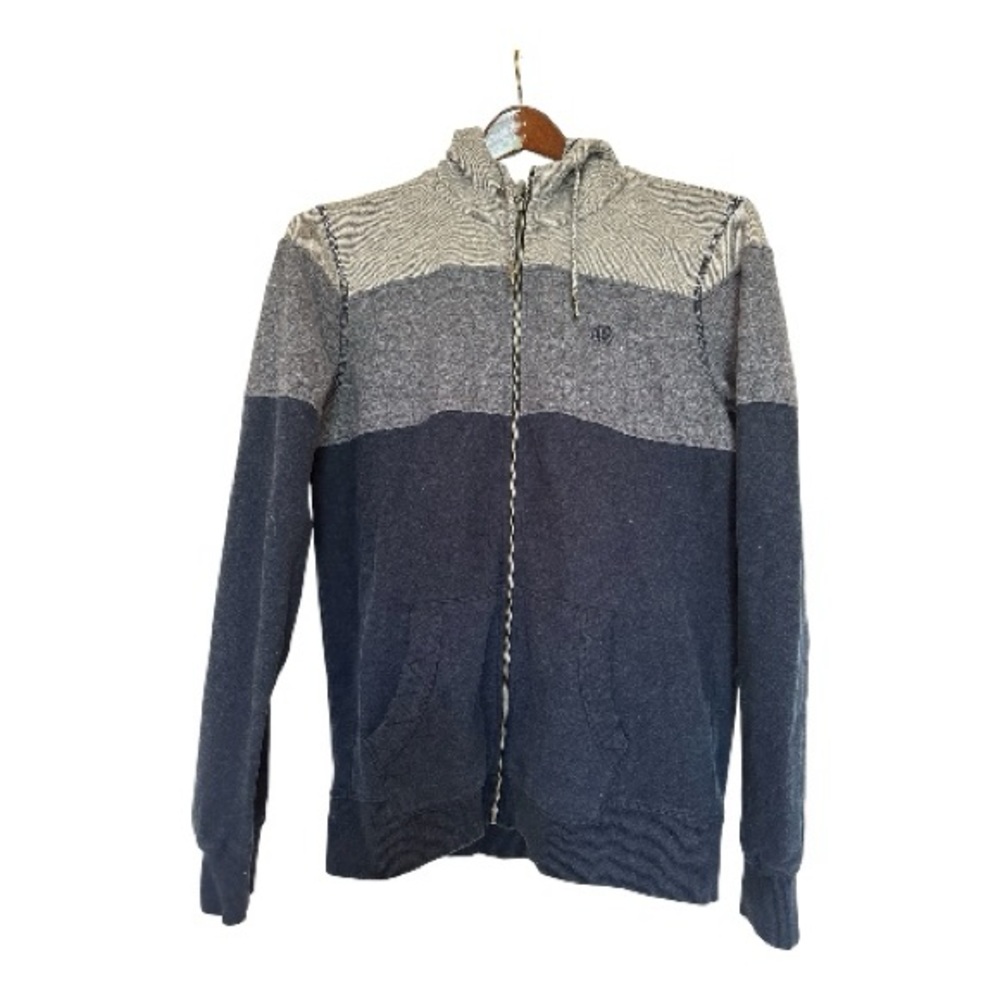 Gray and Blue Striped zip Sweater